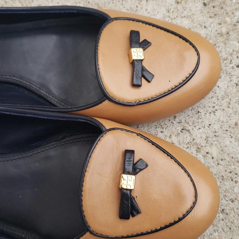 Tory Burch Dakota Maison Bow Leather Loafers Flats Size 8 Designer Neutral